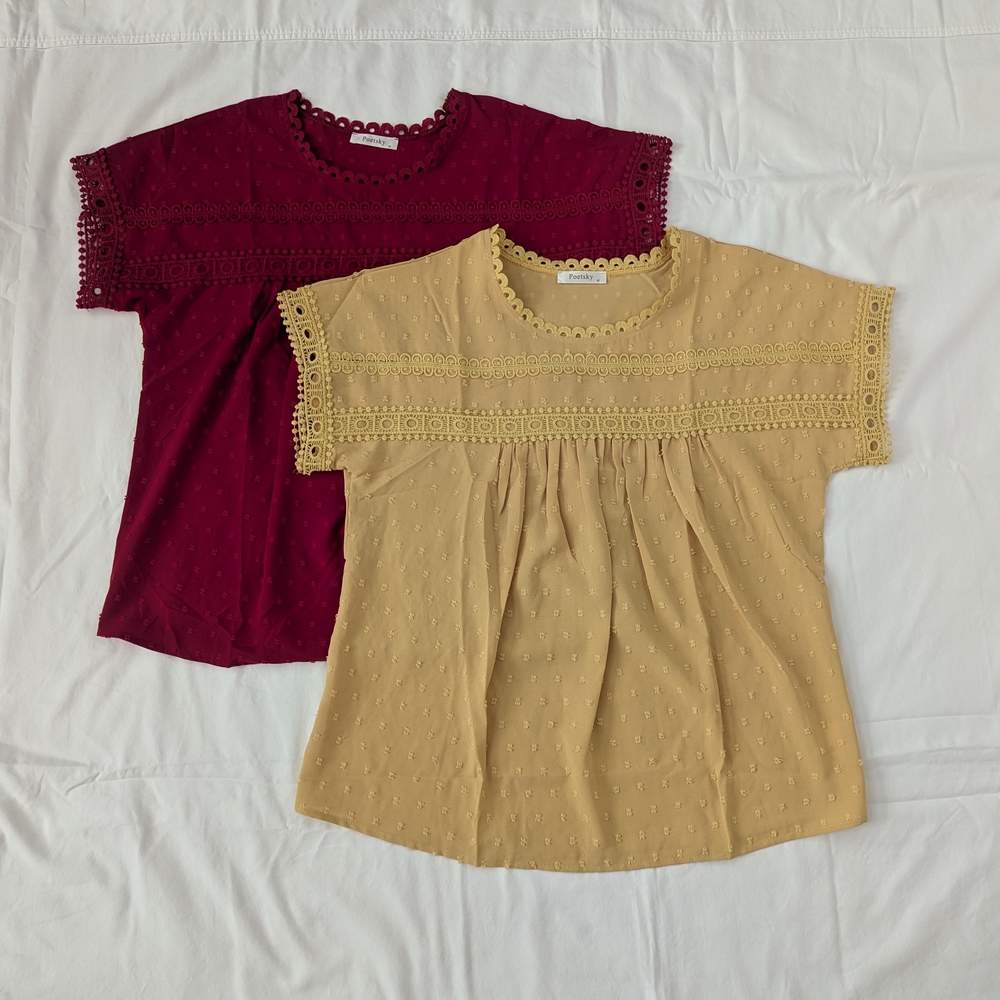 Lace Trim Tops - Red and Yellow